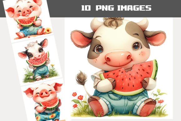 Download Cow and Pig Eating Watermelon Clipart - Premium Resources