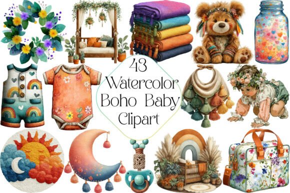 Download Watercolor Boho Baby Clipart - Boho baby clipart Collection