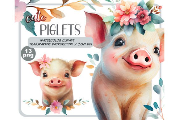 Download Watercolor Cute Baby Piglets Clipart Set - Pig Collection