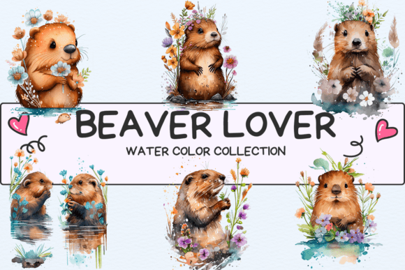 Download Watercolor Beaver and Flowers Clipart - Watercolor beaver Collection
