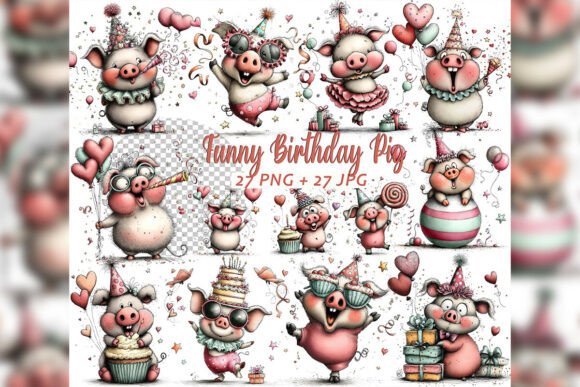 Download Whimsical Birthday Pig Clipart Set - Premium Resources