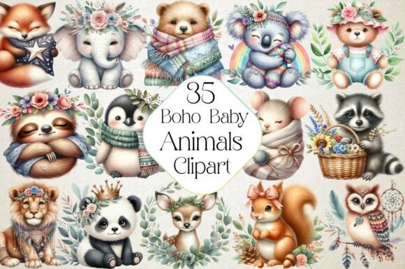 Download Boho Baby Clipart Bundle Boho Animals - Boho baby clipart Collection