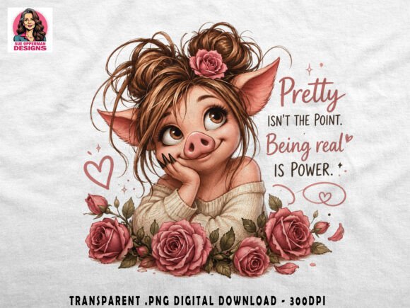 Download Cute Floral Pig Girl | Boho Rose PNG - Premium Resources
