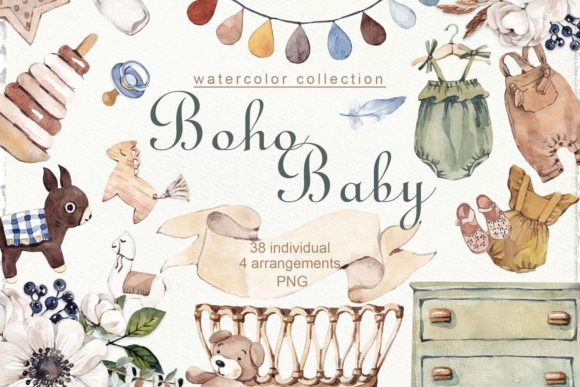 Download Watercolor Boho Baby Clipart - Boho baby clipart Collection